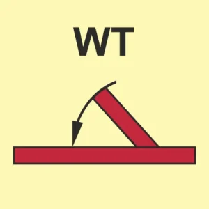 IMO fire control symbol for 'A' self-closing watertight fire door (WT + arrow) – FS0229