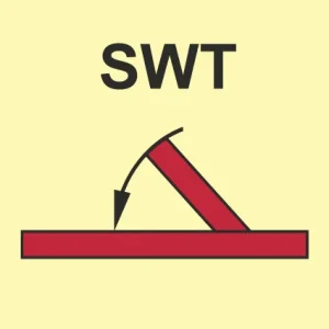 IMO fire control symbol for 'A' self-closing semi-watertight fire door (SWT + arrow) – FS0230