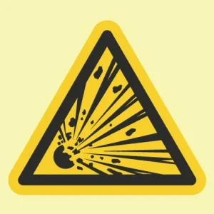 Explosive Material warning sign – ISO 7010 radiating fragment pictogram, HS0002