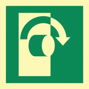 Turn clockwise to open sign ES0021 photoluminescent maritime safety sign