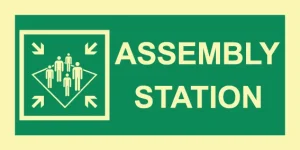 Assembly station sign left ES0036 photoluminescent maritime safety sign